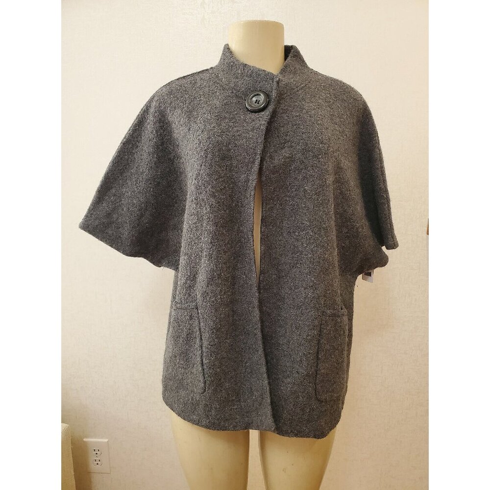 TALLY-HO BOILED WOOL GREY PONCHO CARDIGAN SWEATER 100% WOOL  SIZE S #111